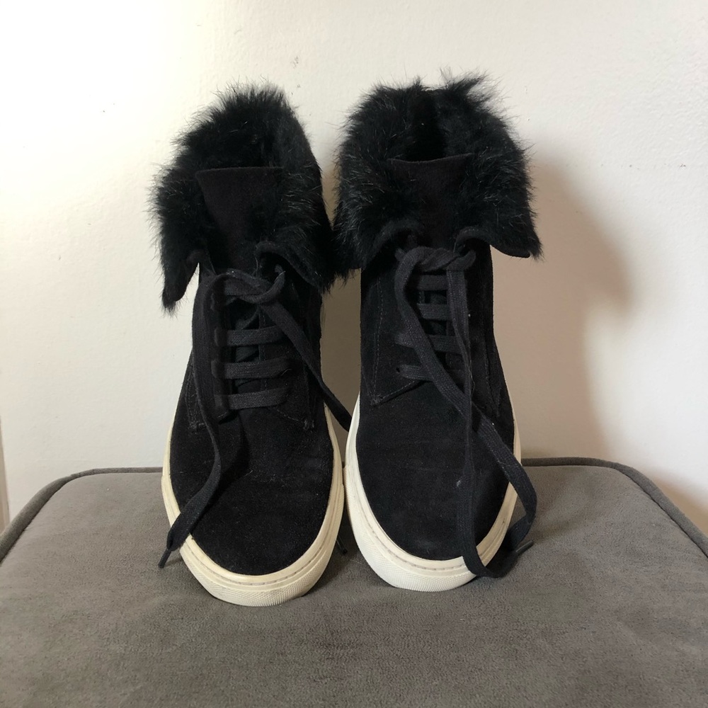 Vince Rabbits Fur Trim High Top Sneakers